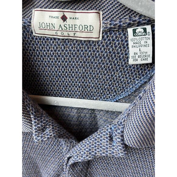 Vintage John Ashford Golf Polo Mens SZ L Cotton 90s 2 Button Textured  13711 - Picture 4 of 10